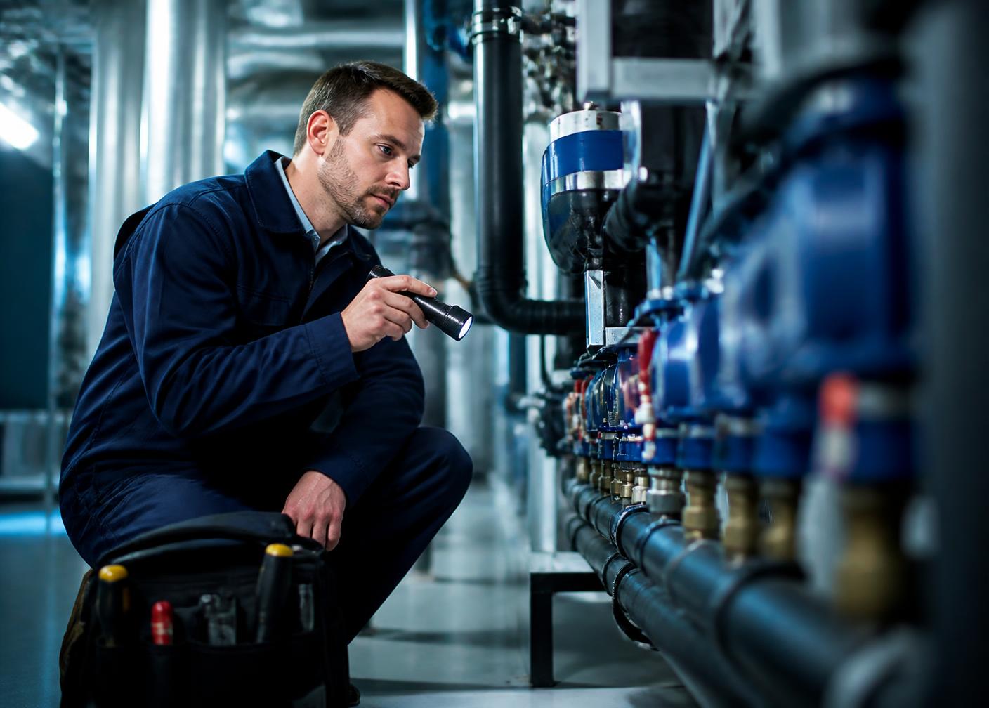 Maintenance engineer carrying out work in a commercial building